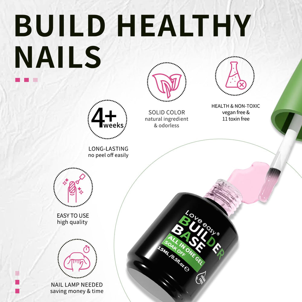 Love easy self-leveling gel demonstrates ridges filling and nail contouring for stronger nails.