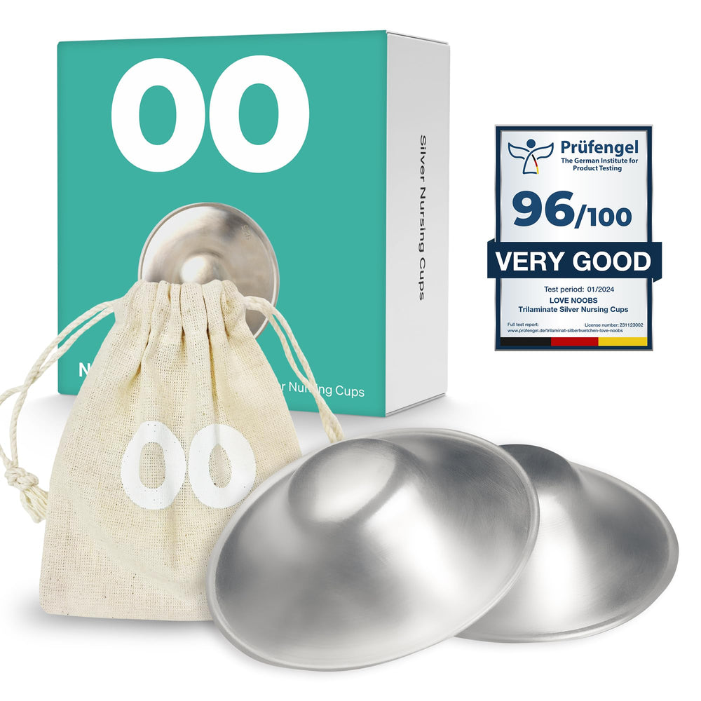 Love Noobs original silver nursing cups close-up showing copper layer durability.