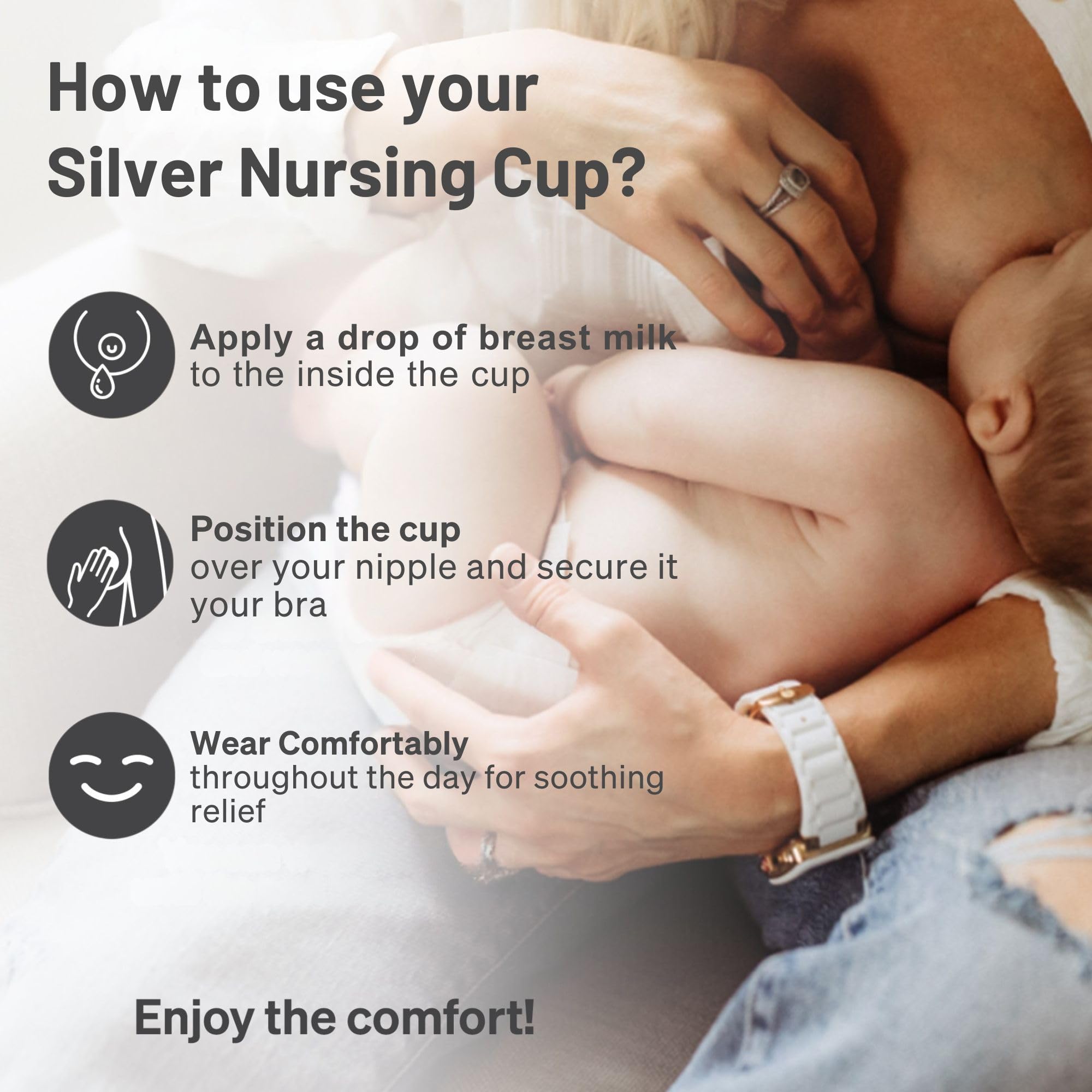 Love Noobs silver nursing cups inner copper layer close-up emphasizing durability.