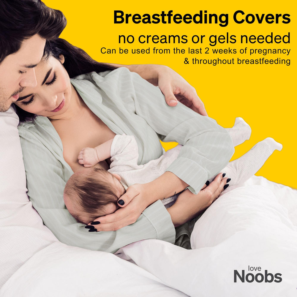 Love Noobs silver nursing cups worn under a bra for comfortable nursing.