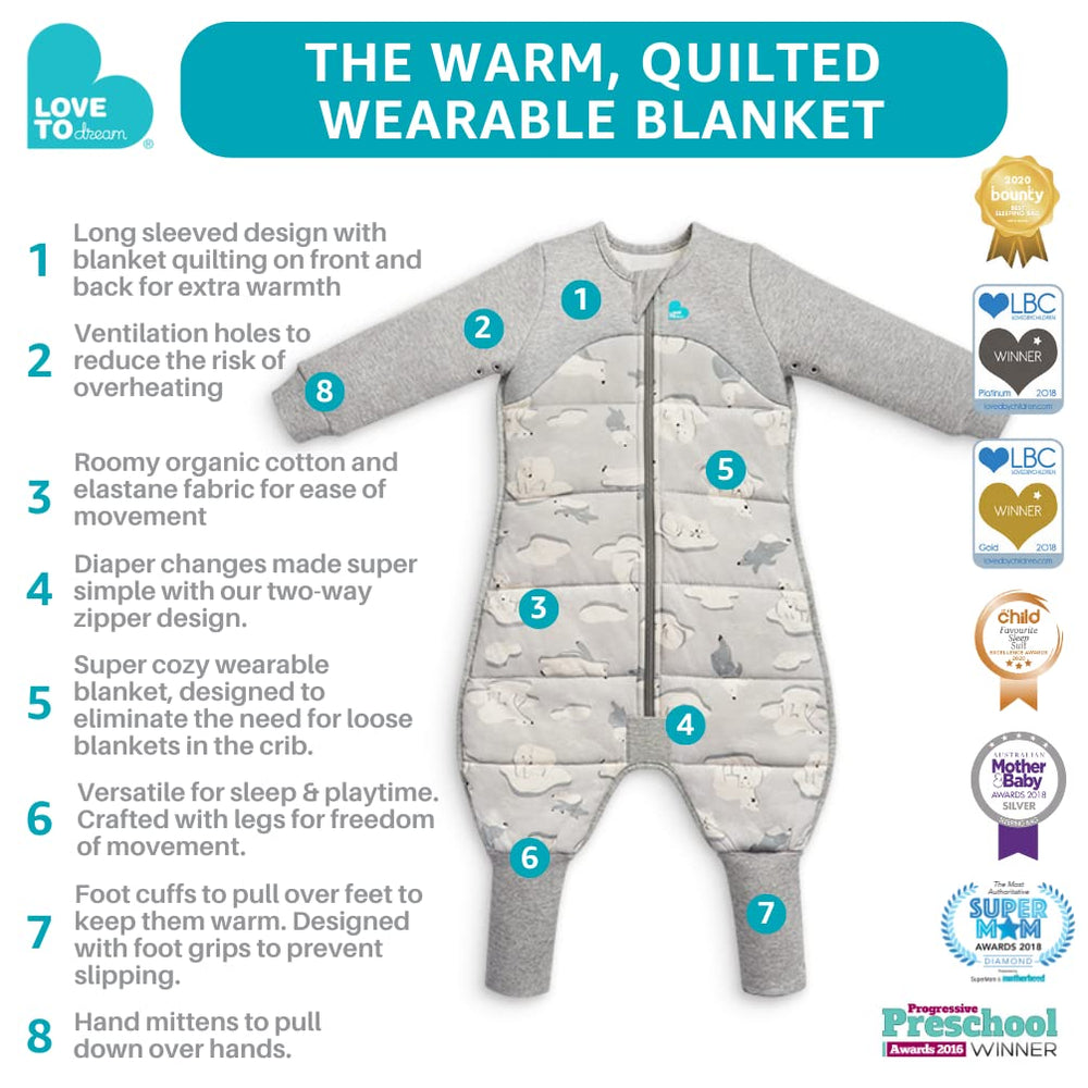 Love to Dream 3.5TOG warm sleep suit closeup, showcases breathable warmth.