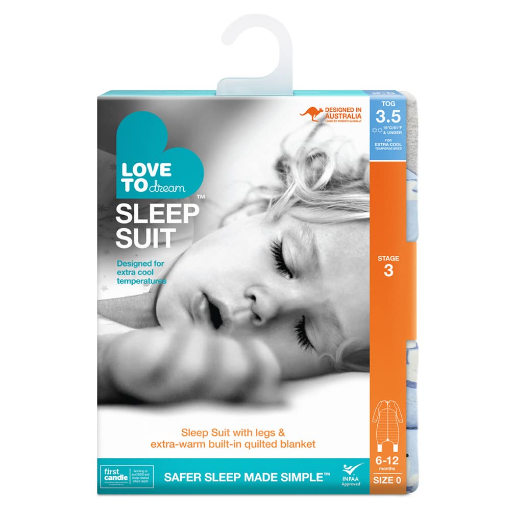 Love to Dream Extra Warm Sleep Suit blue child wearing the suit during sleep