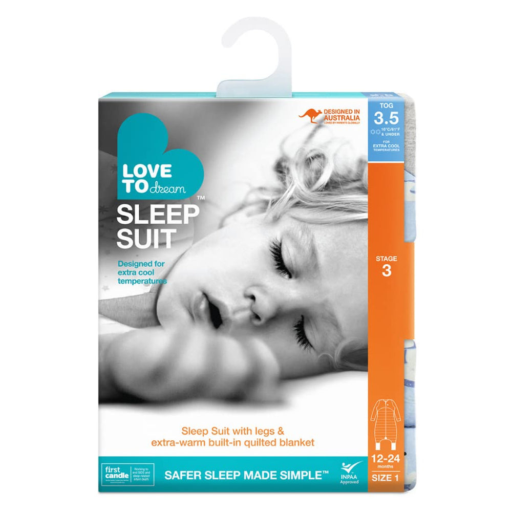 Love to Dream extra warm sleep suit blue durable fit for growing toddlers.