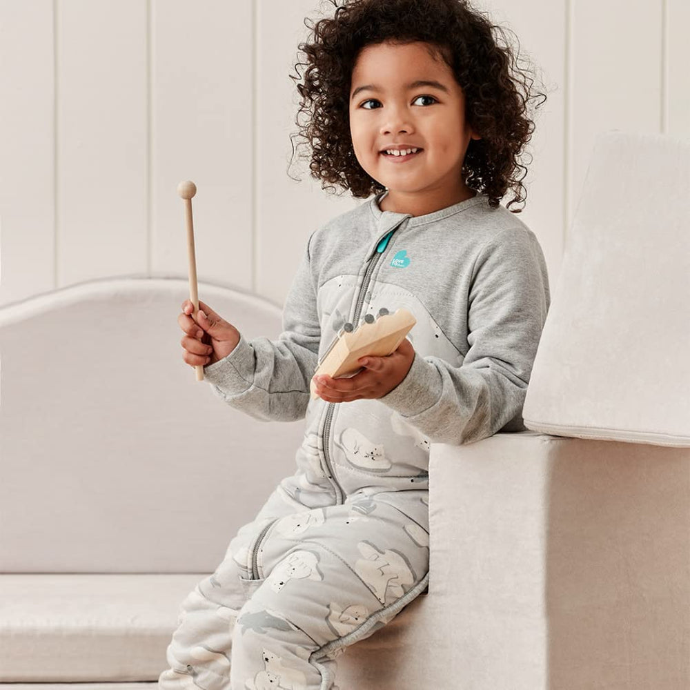 Love to Dream Extra Warm Sleep Suit built-in blanket closeup, all-in-one warmth on chilly evenings
