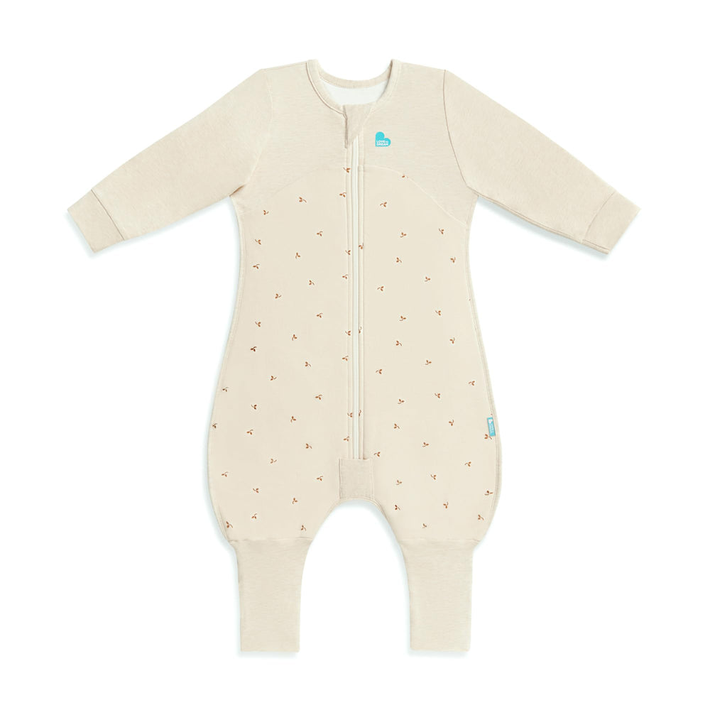 Love to Dream long sleeve sleep bag in olive twigs front view, cozy 1.5 TOG warmth