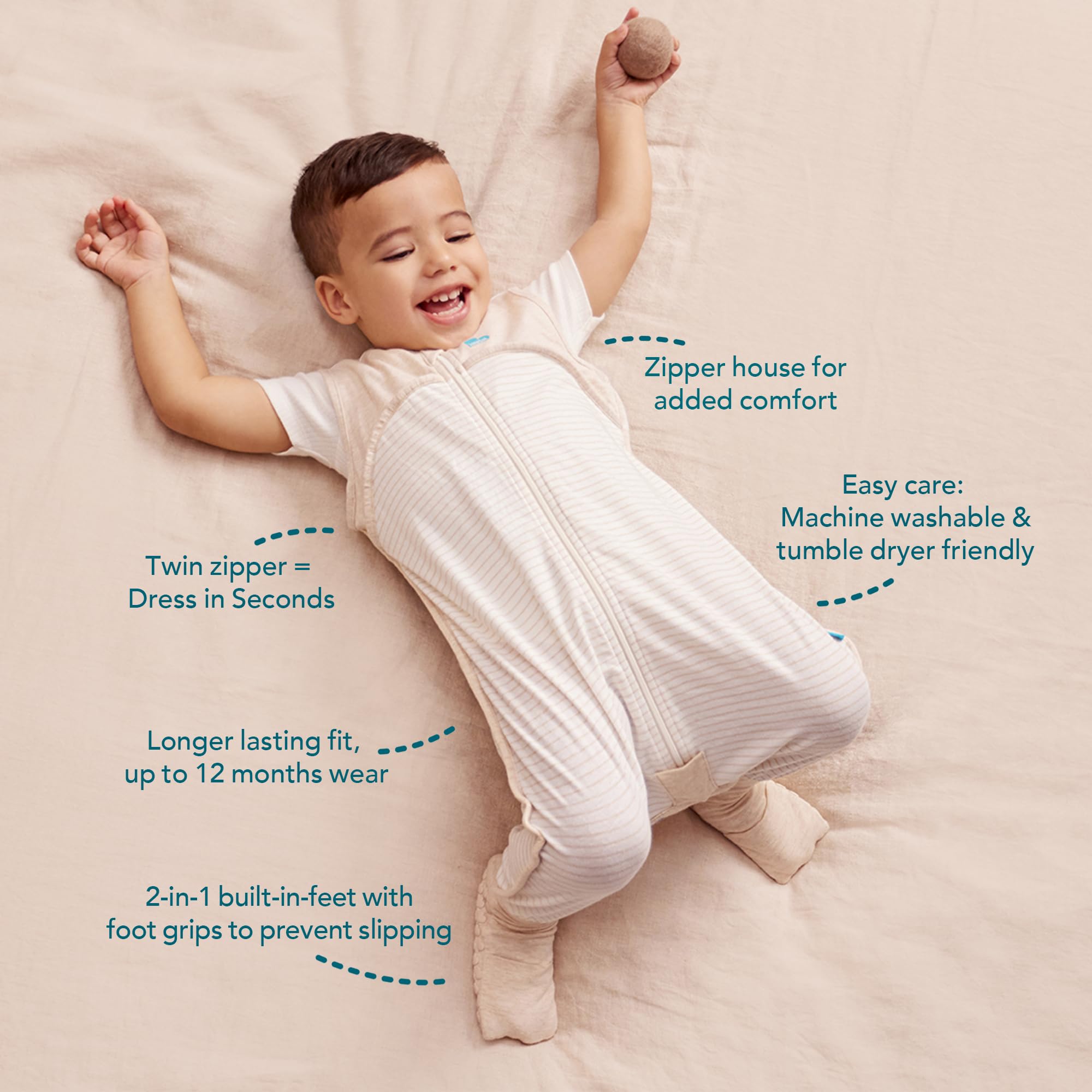 Love to Dream machine washable sleep suit for easy care.