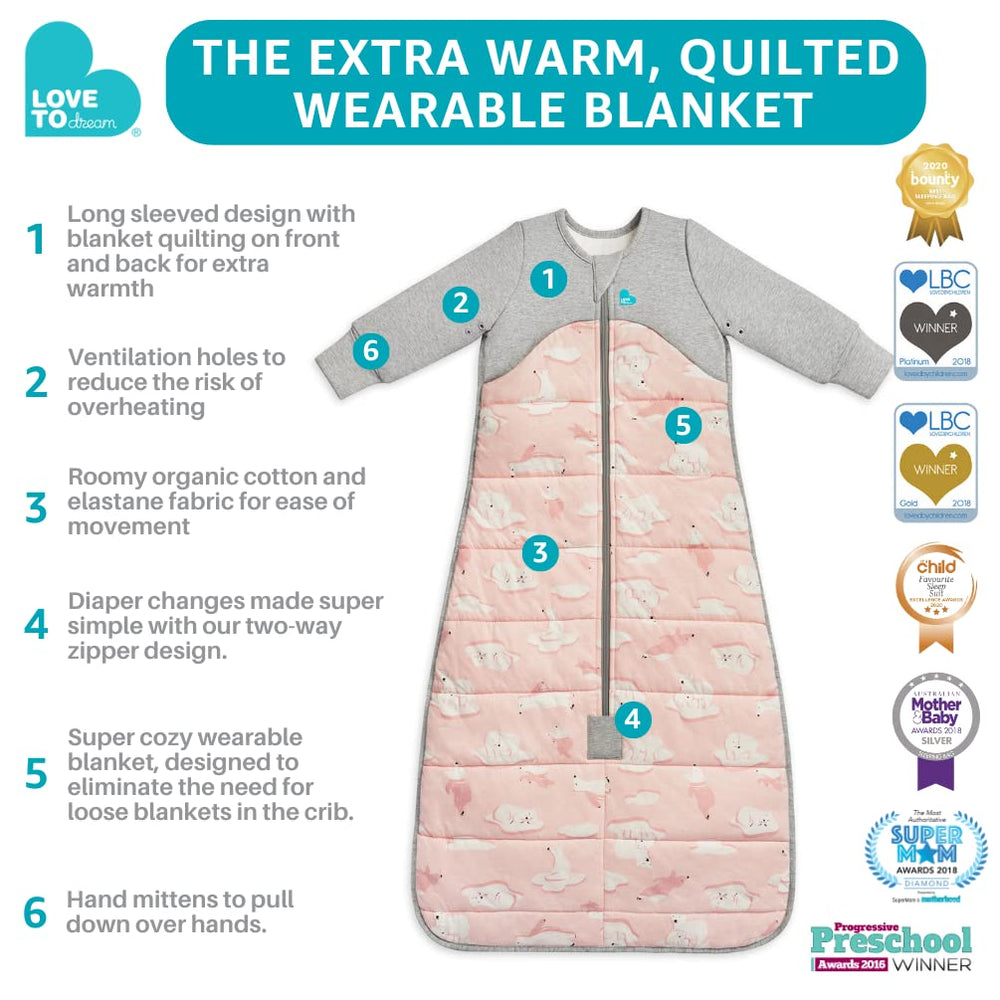 Love to Dream sleep bag pink back view highlights full coverage