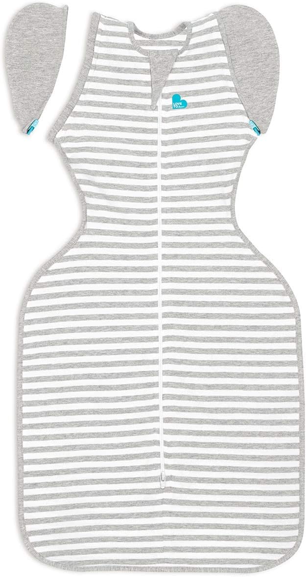 Love to Dream Swaddle UP 50/50 Gray front view demonstrates secure arms-up snugness for calm sleep