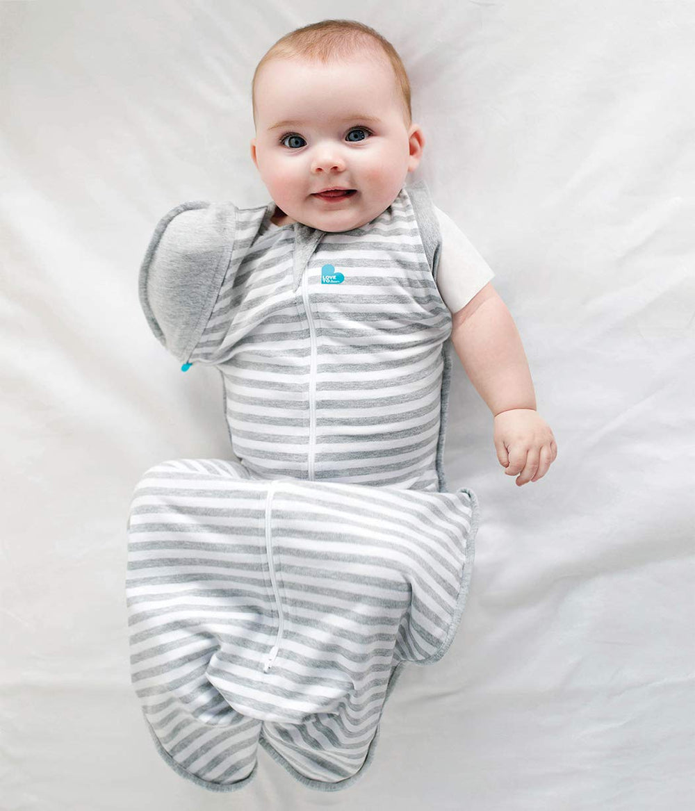 Love to Dream Swaddle UP 50/50 Gray setup shows comfy sleep environment and positioning