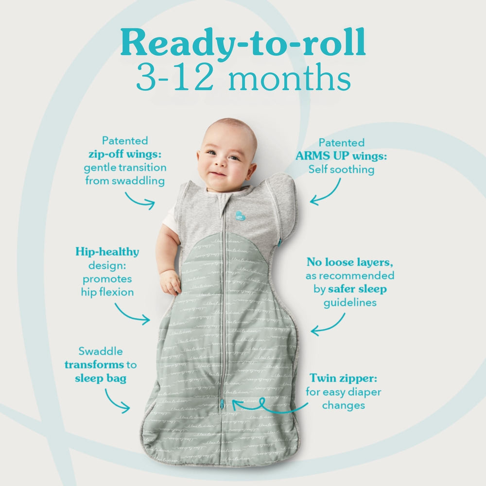 Love to Dream Swaddle UP 50/50 Gray wings-zip close-up highlights easy transition to arms-free sleep