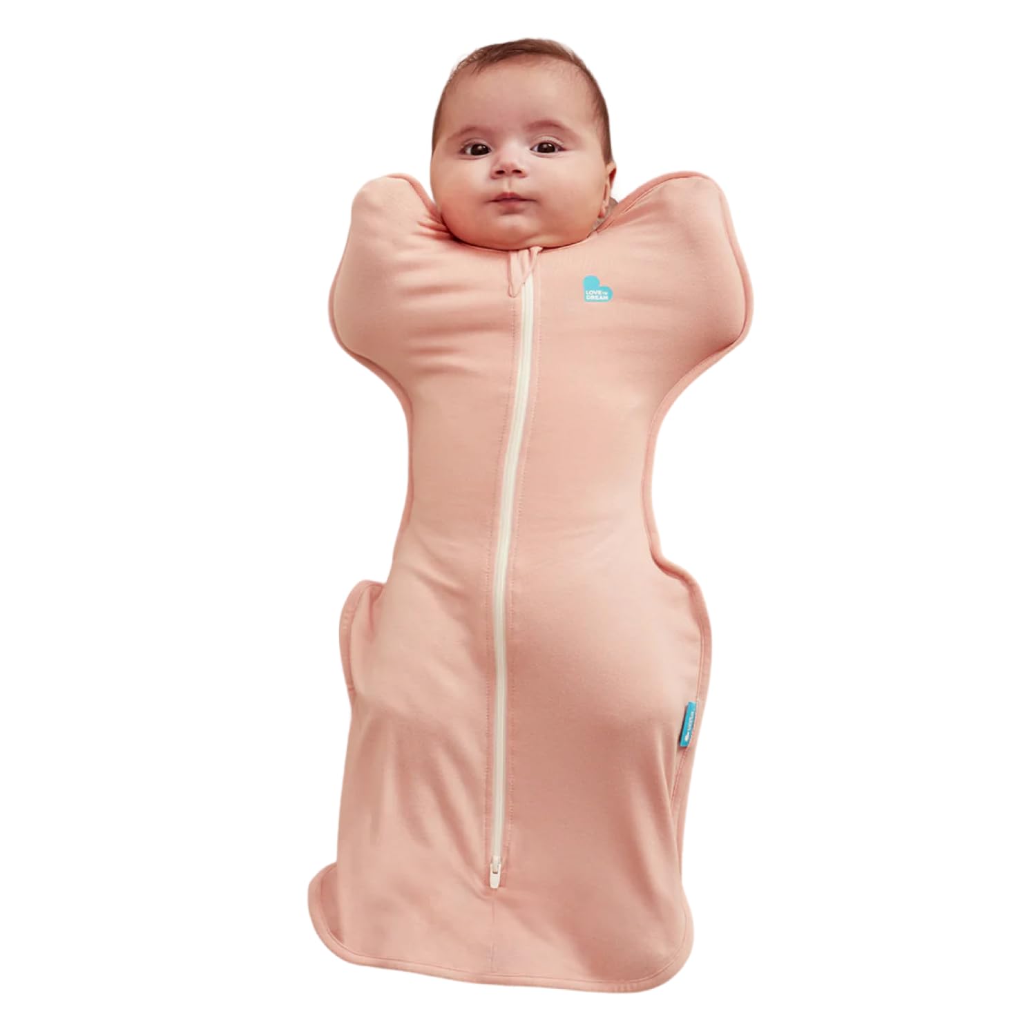 Love to Dream Swaddle Up Blush arm-up sleeping baby for secure self-soothing and calm sleep.