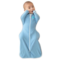Love to Dream Swaddle UP dusty blue arm-position display demonstrates arms-up self-soothing.