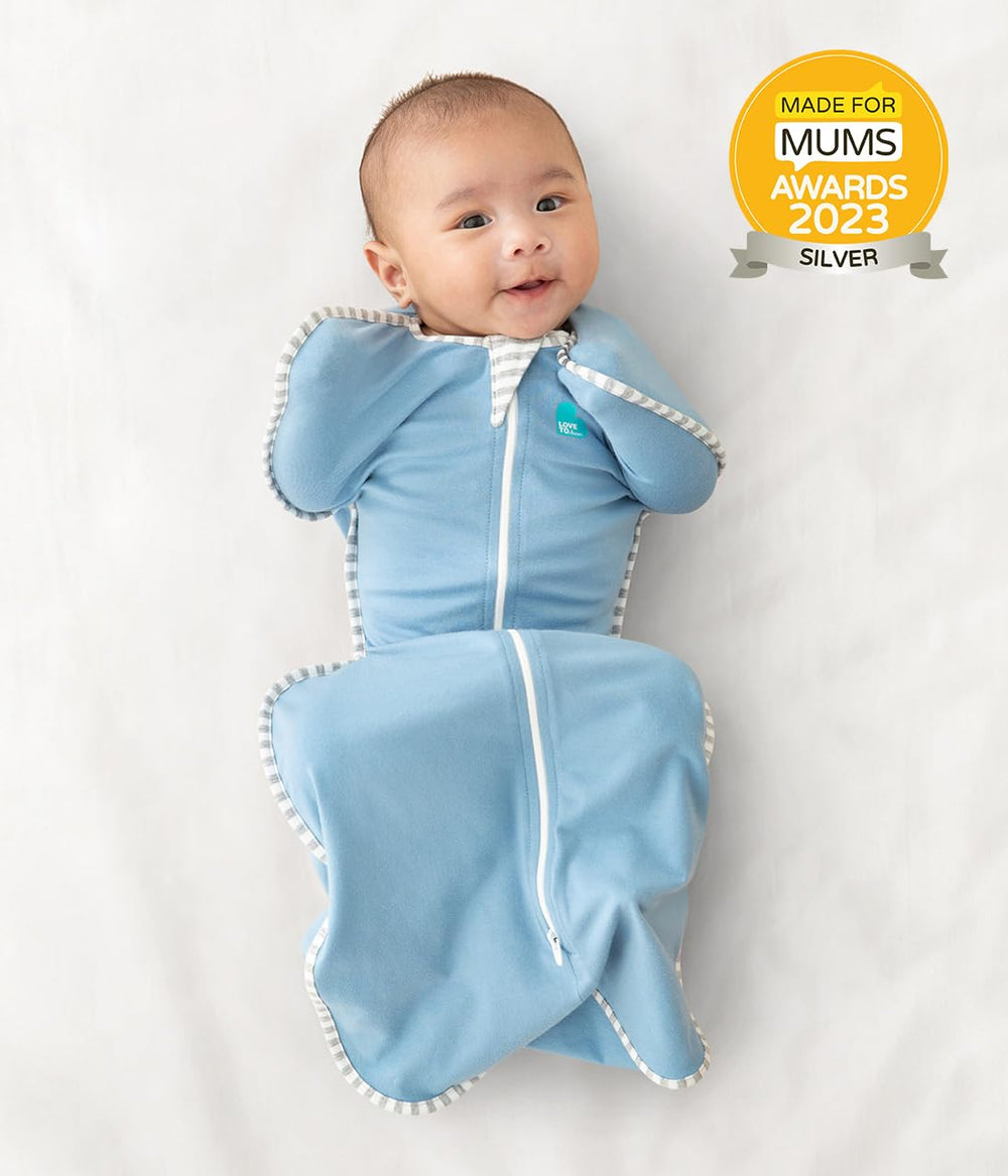 Love to Dream Swaddle UP dusty blue two-way zipper enables quick diaper changes.