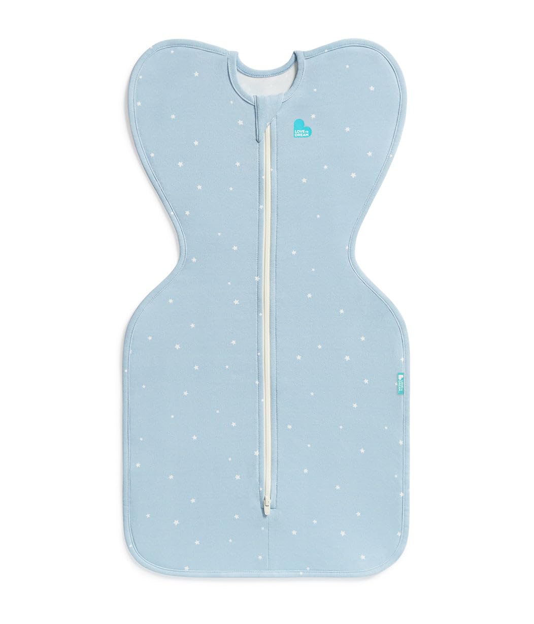 Love to Dream Swaddle Up Original arms-up design in twinkle powder blue for self-soothing sleep.