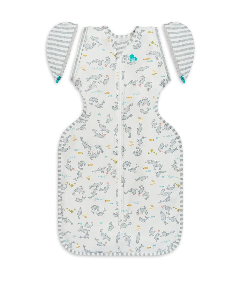 Love to Dream Swaddle Up Transition Bag Grey Seal closed for secure night sleep.