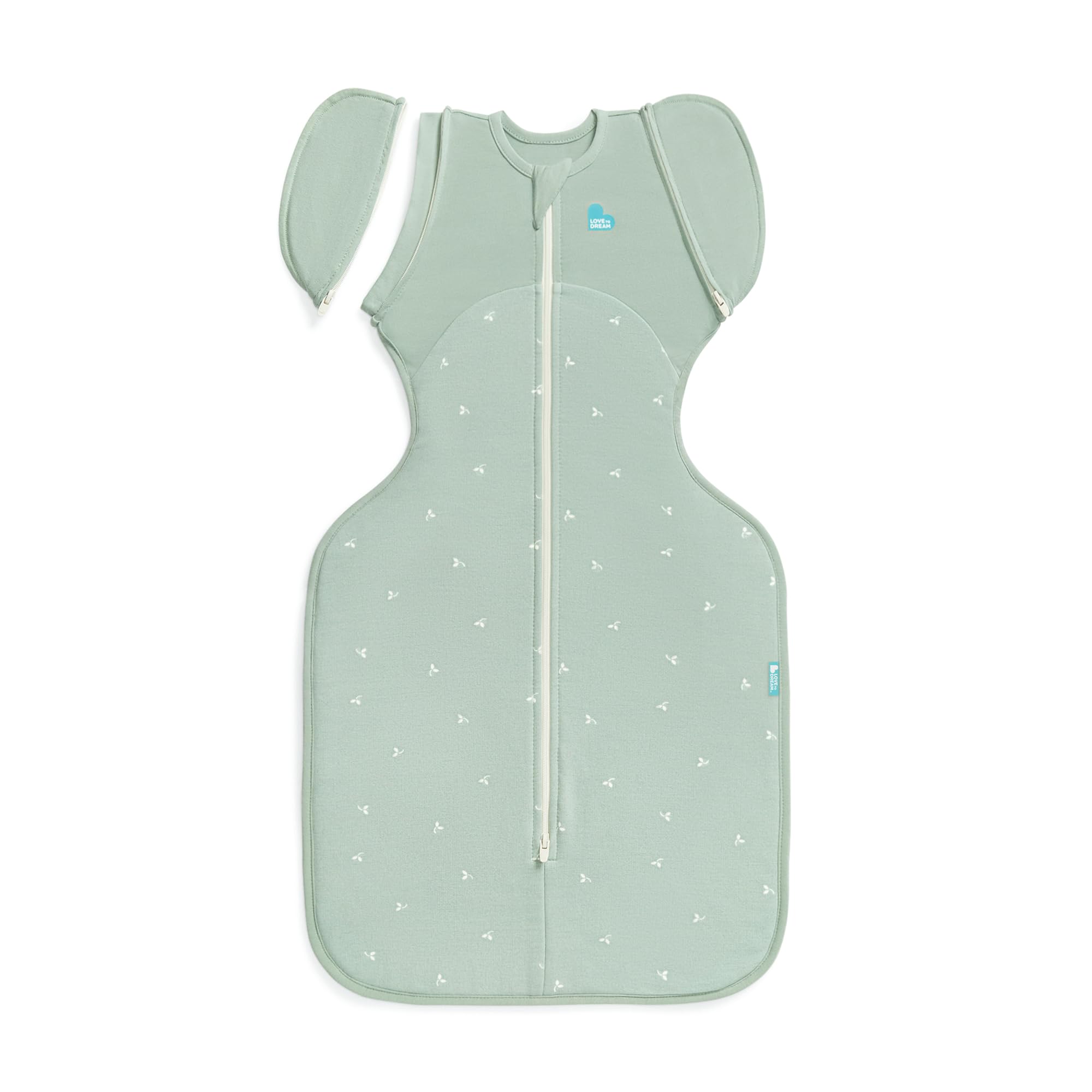 Love to Dream Swaddle Up Transition Bag Olive Twigs front view supports smooth transition sleep.