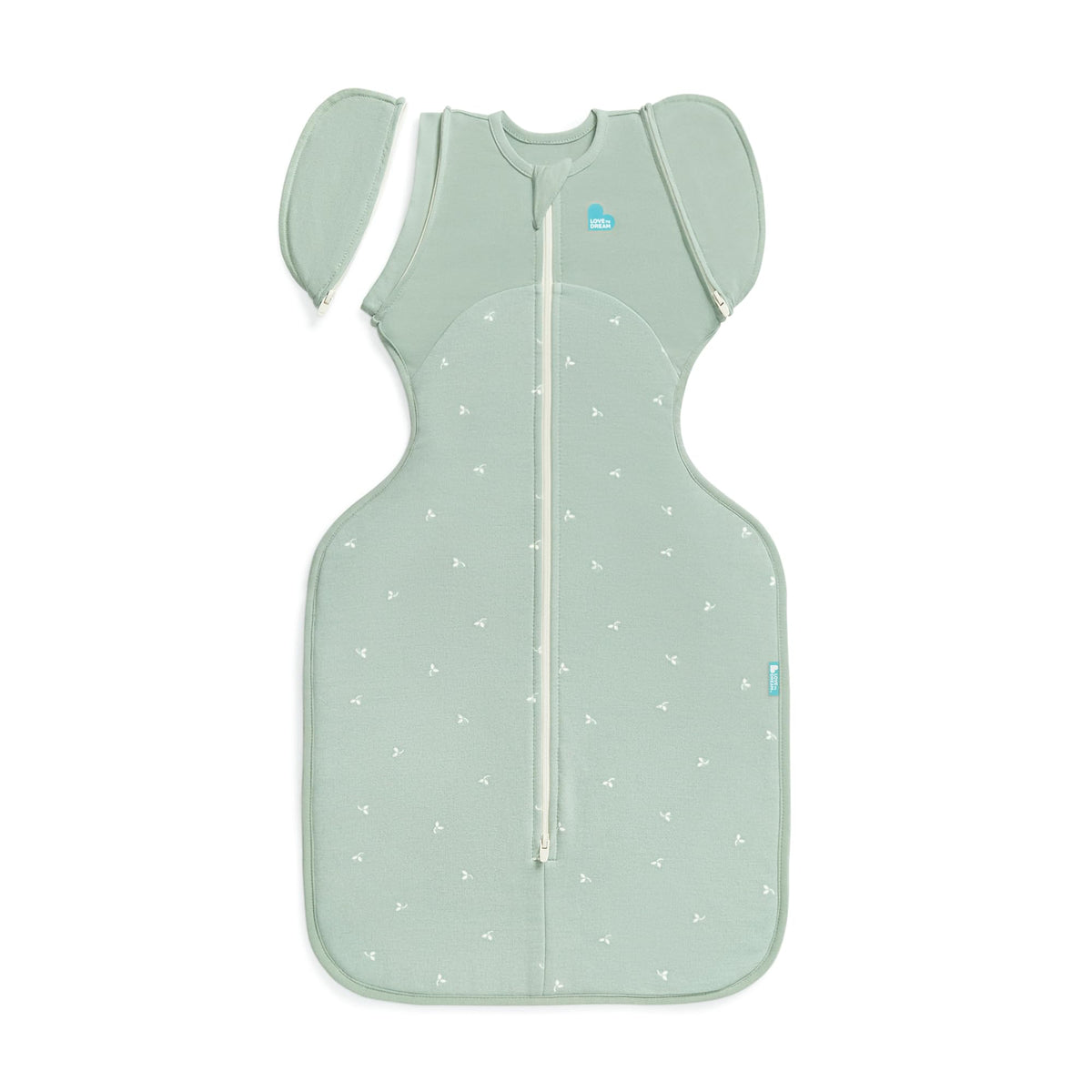 Love to Dream Swaddle Up Transition Bag Olive Twigs front view supports smooth transition sleep.