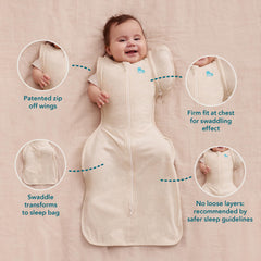 Love to Dream Swaddle Up Transition Bag Olive Twigs wings zip-off for single-arm use.
