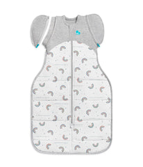 Love to Dream Swaddle Up Transition Bag White Rainbow Dream with zip-off wings enabling gradual arms-free sleep.