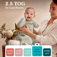 Love to Dream Swaddle Up Transition Bag left arm swaddled demonstrates secure, familiar feel.