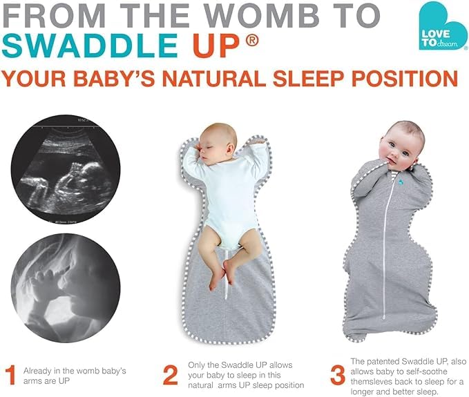 Love to Dream Swaddle UP transition-ready design supports newborn sleep progression.