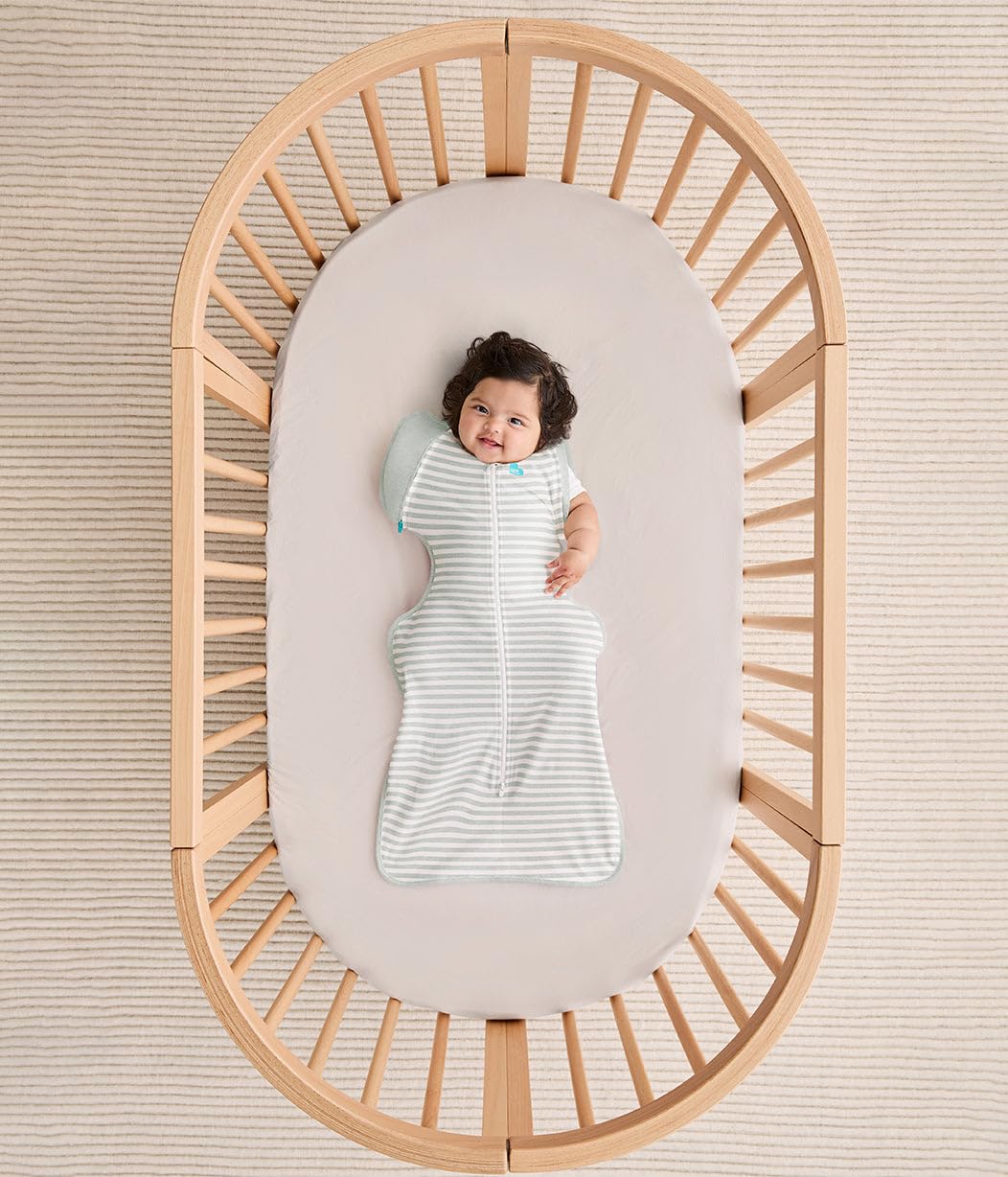 Love to Dream Transition Bag olive stripe-02 highlights soft stretch cotton for gentle snuggles.