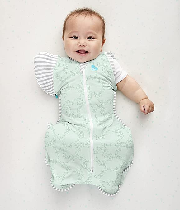 Love to Dream Transition Bag Organic 1.0 TOG Celestial Dot Mint, zip-off wings extended for arm-free options.