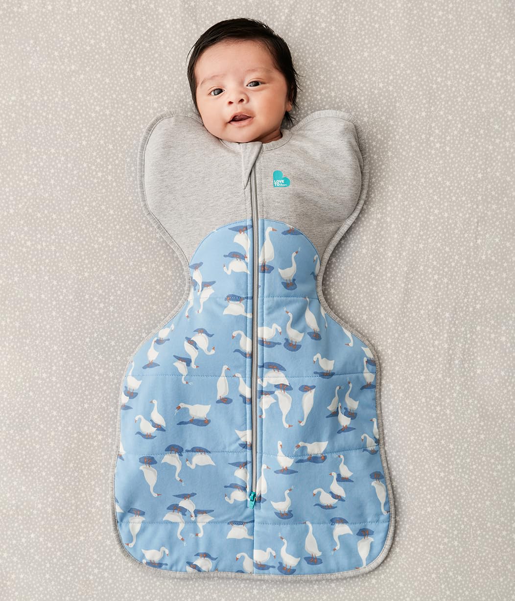 Love to Dream Warm Swaddle Up arms-up self-soothing with Dusty Blue Silly Goose
