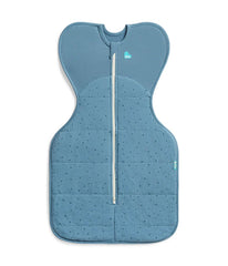 Love To Dream Swaddle Up 2.5 TOG Storm Blue arm-up position supports self-soothing.