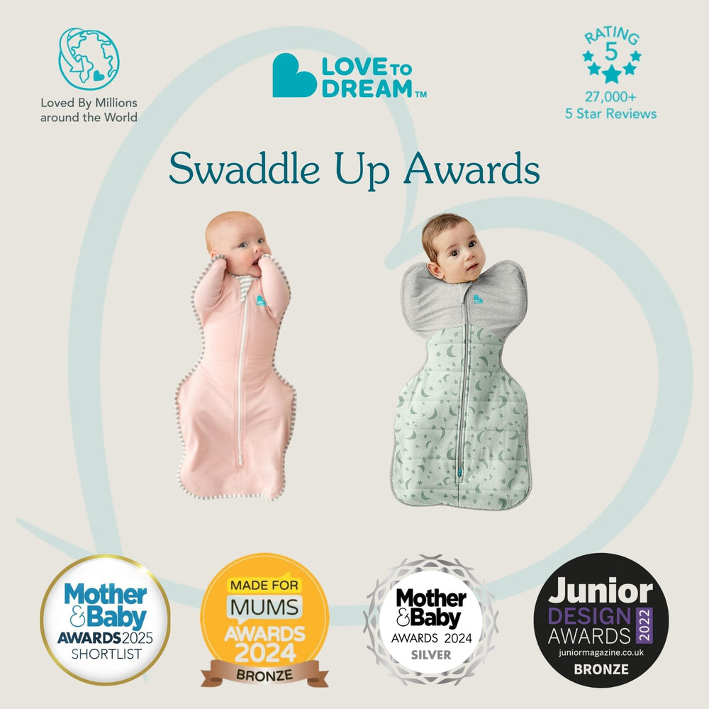 Love To Dream Warm Swaddle Up rainbow dream pattern provides visual comfort