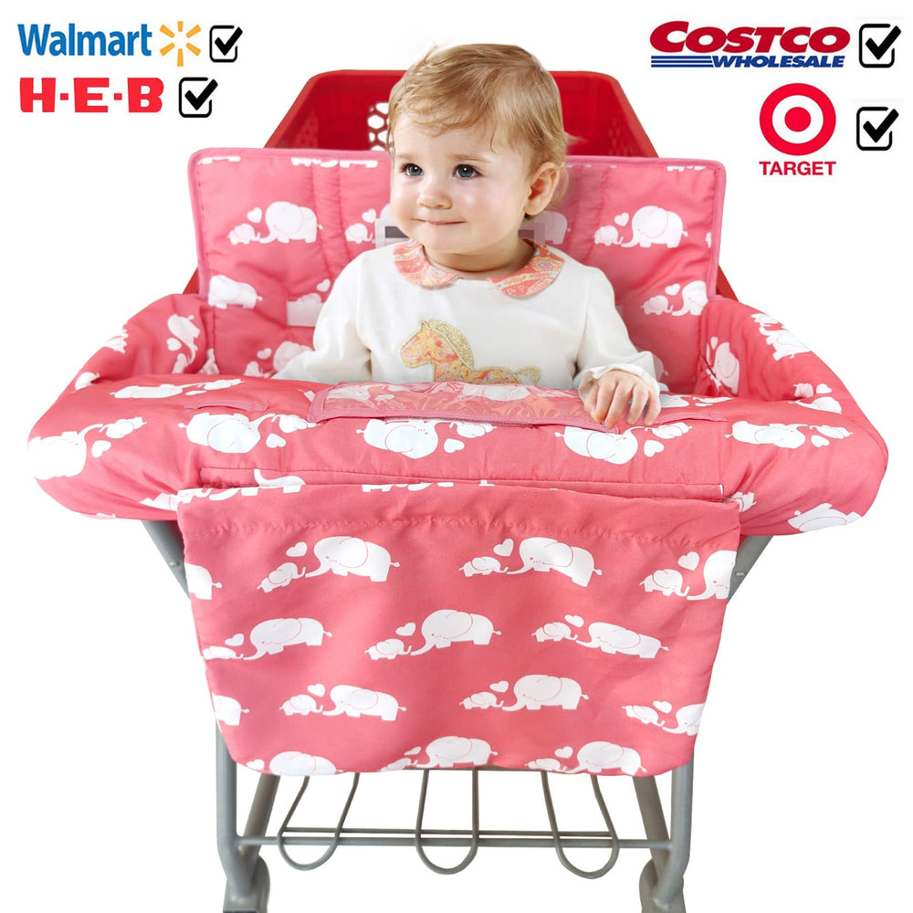 Love&go pink elephant high chair universal fit demonstrates broad compatibility on carts.