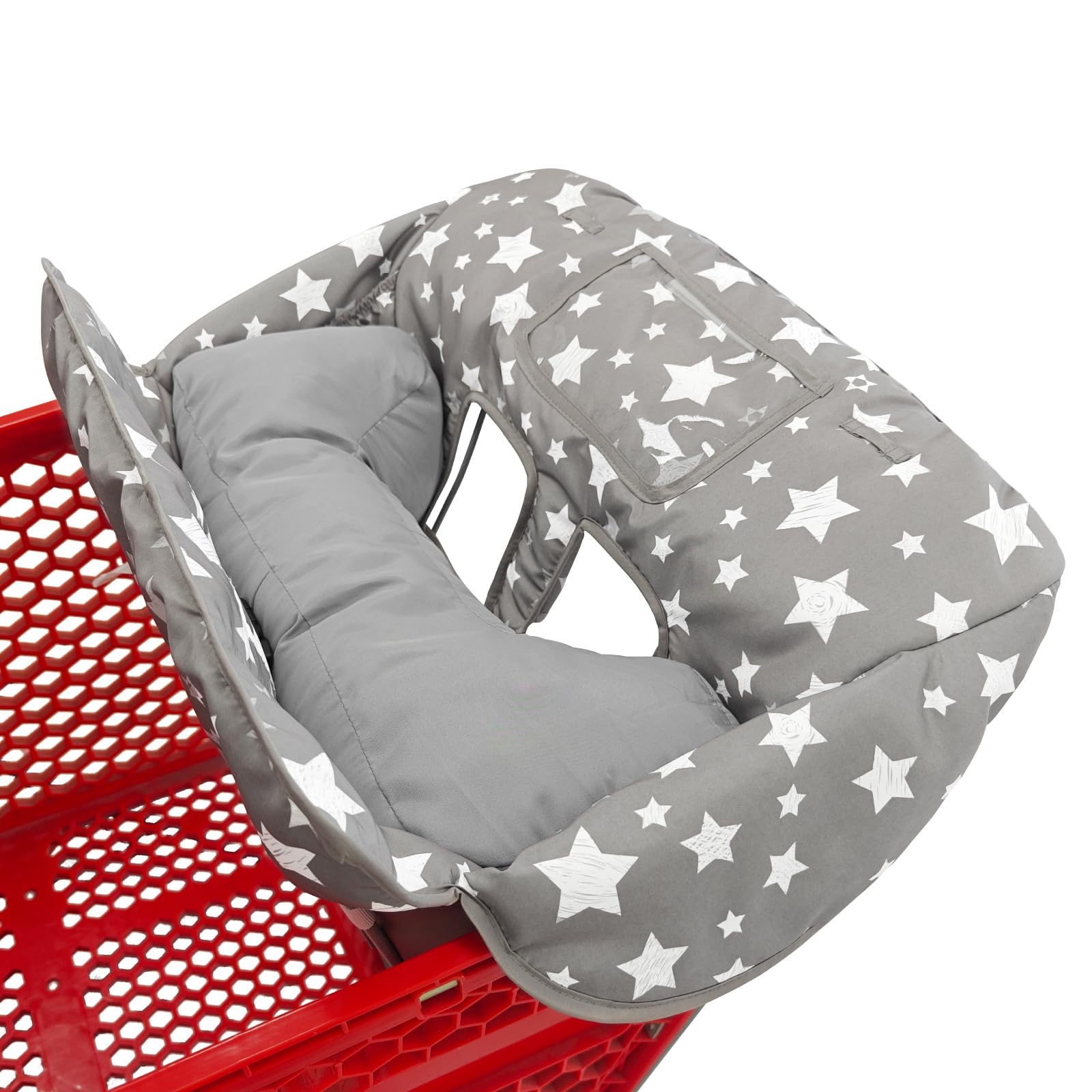 Love&go soft pillow cart cover in gray stars provides baby comfort during trips