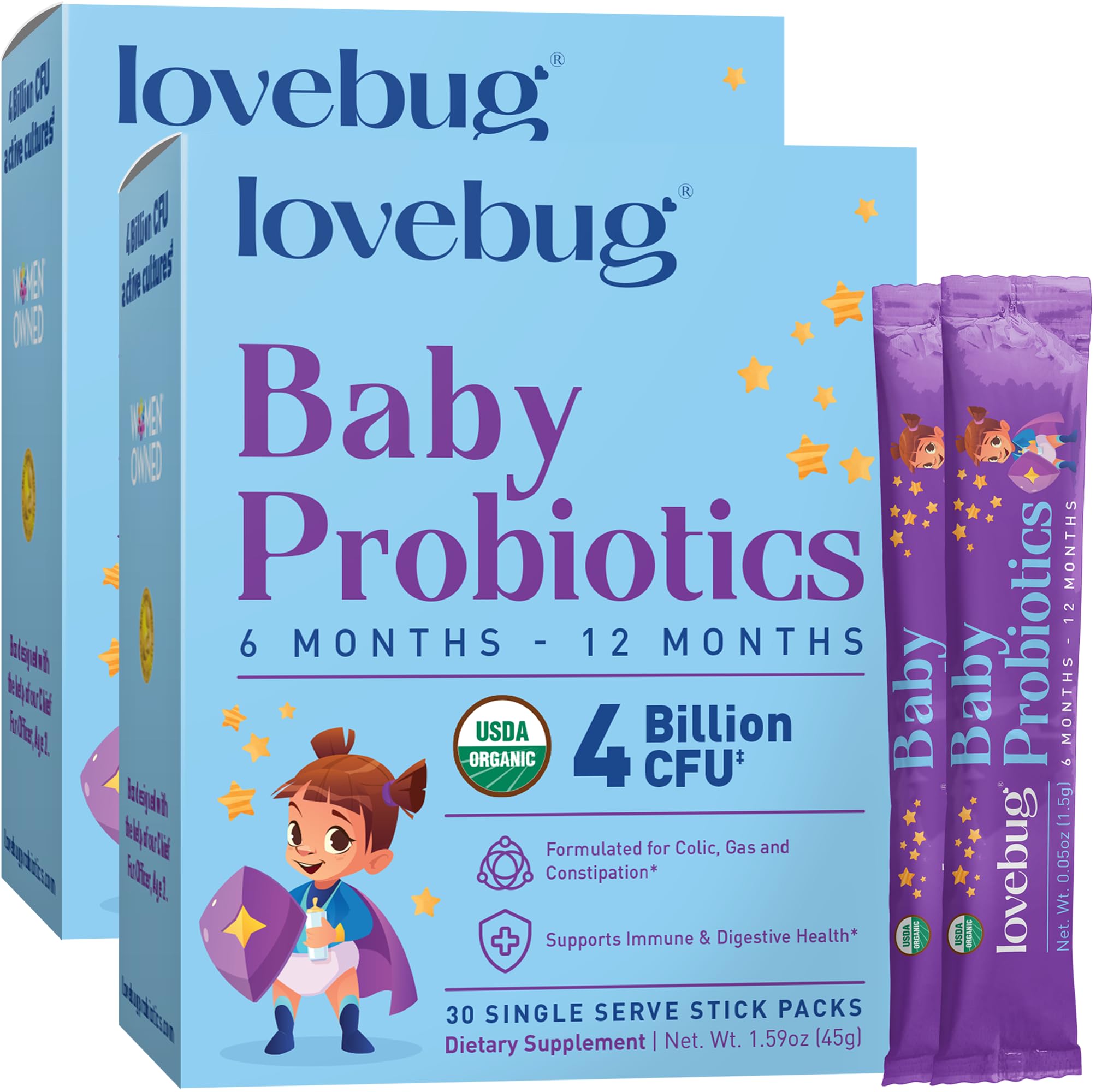 LOVEBUG Probiotics for Babies powder in scoop showing gentle digestive support