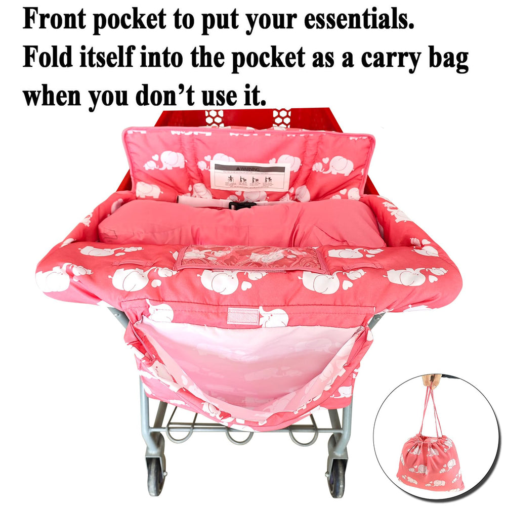Love&go pink elephant in-use image emphasizes storage bag and phone case for organization.