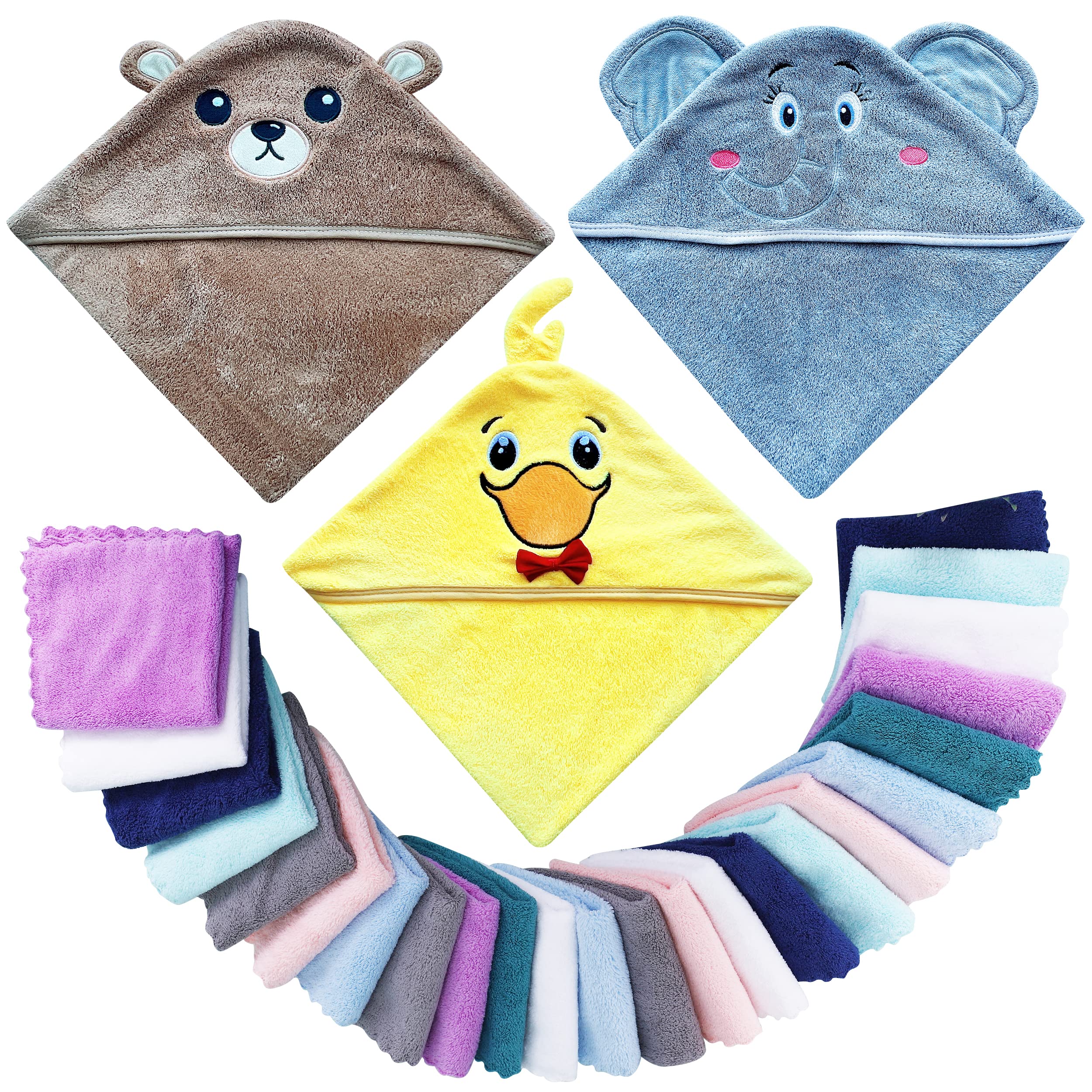 Lovely Care hooded towel in bear design with plush velvet feel for gentle newborn drying
