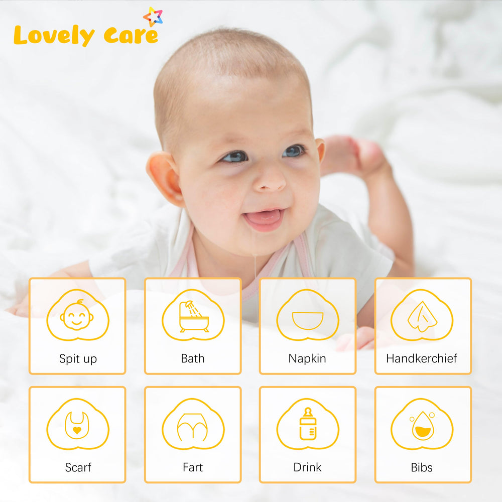 Lovely Care burp cloth close-up, ultra-absorbent cotton muslin catches spills efficiently.