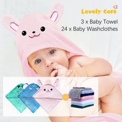 Lovely Care washcloths 24-count closeup emphasizes soft fabric and gentle cleansing for baby skin.