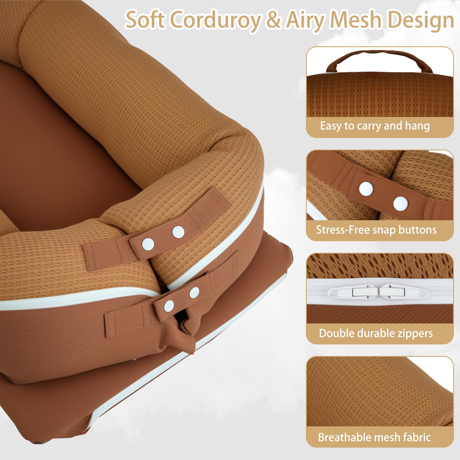 LOVE MAGE infant lounger supports tummy time with contoured design.
