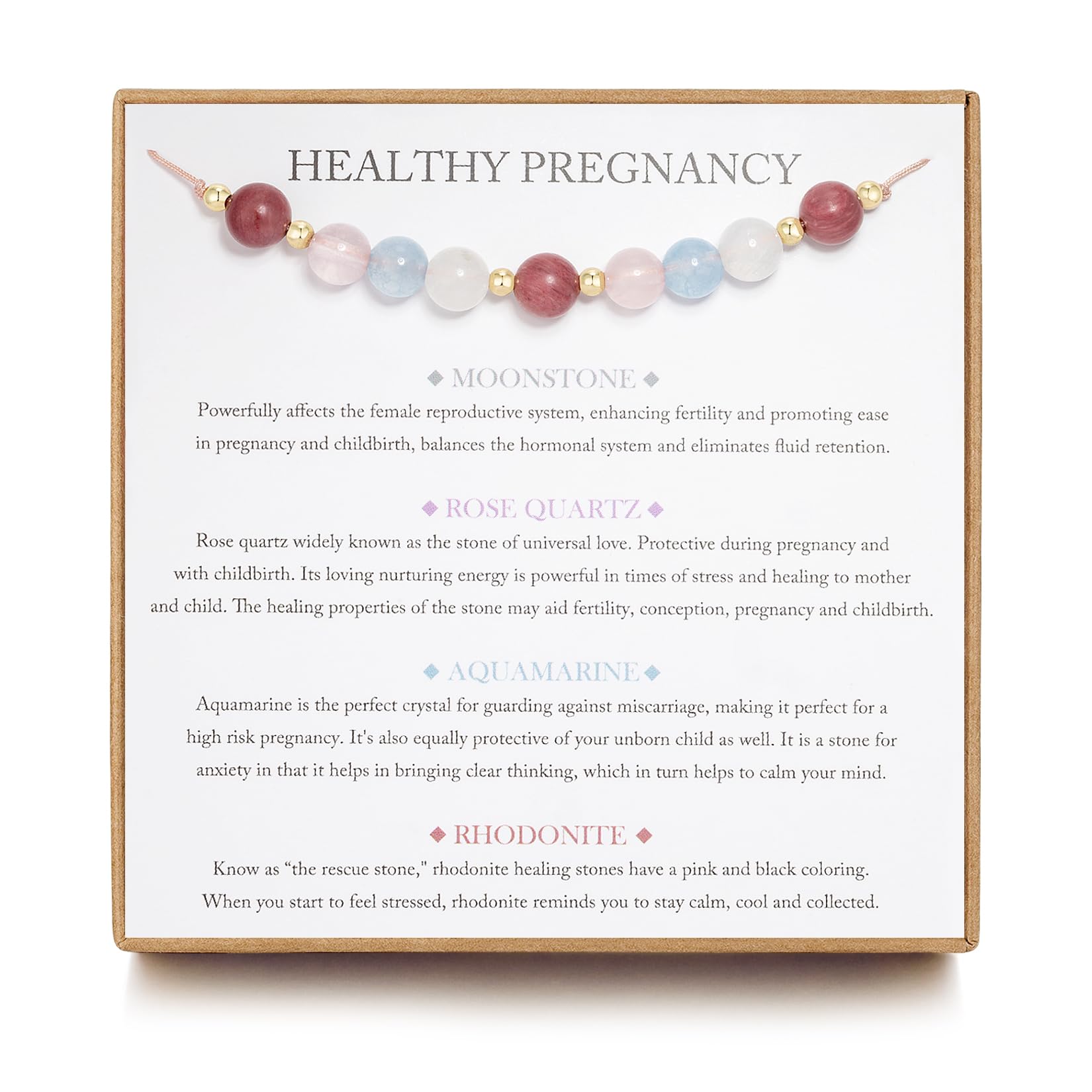 LOVEMY healthy pregnancy bracelet close-up Moonstone glow for calming energy.