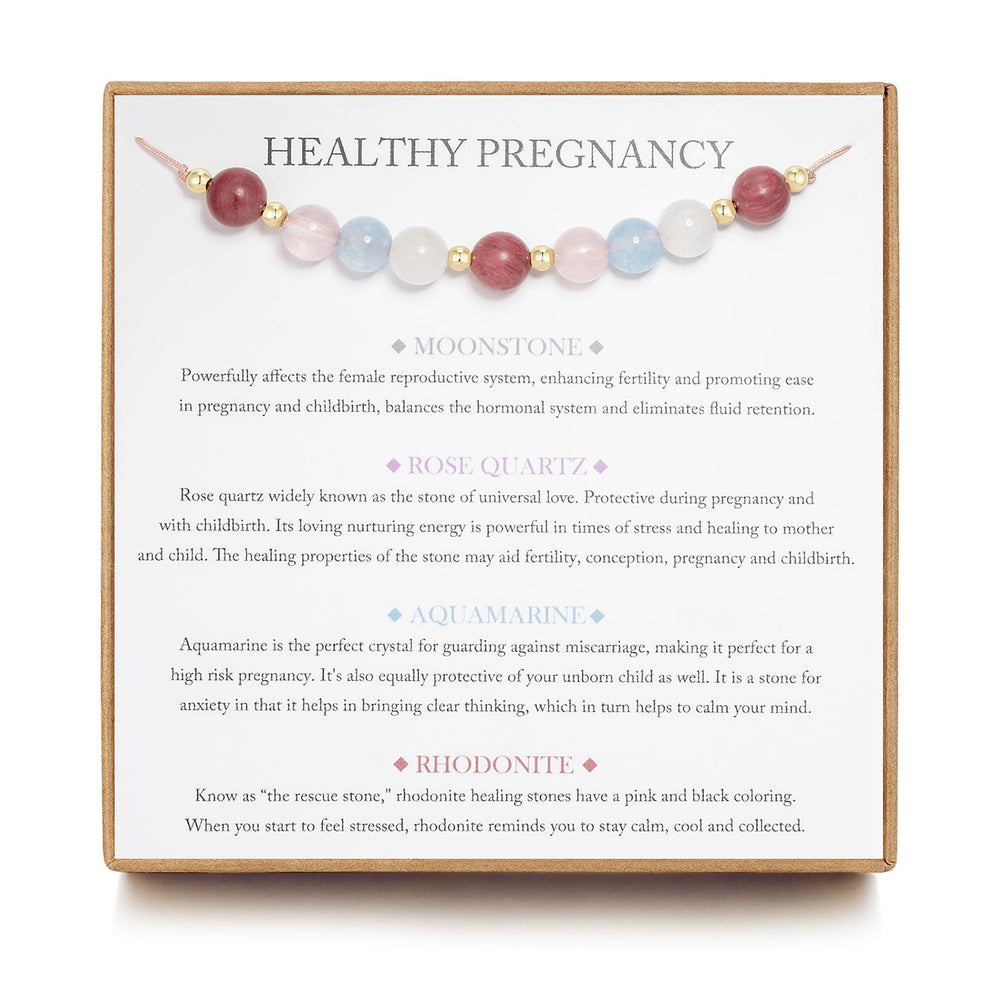 LOVEMY healthy pregnancy bracelet close-up Moonstone glow for calming energy.
