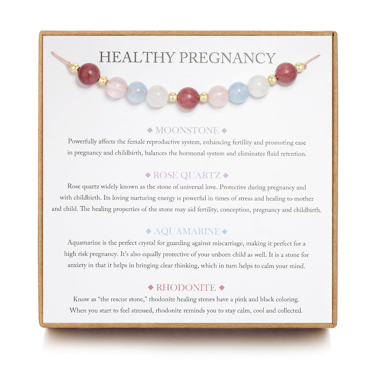 LOVEMY healthy pregnancy bracelet close-up Moonstone glow for calming energy.