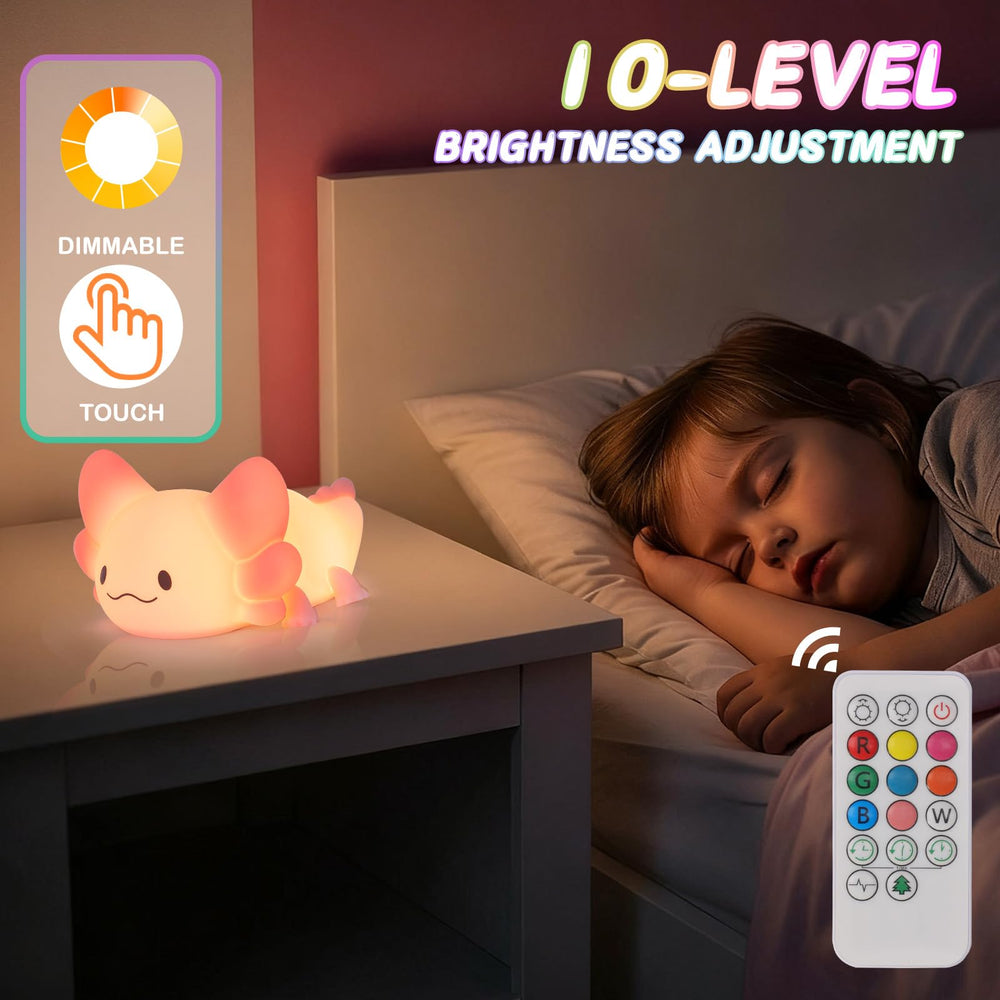 LOVERUIS axolotl night light with durable battery ideal for travel.