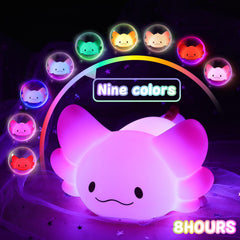 LOVERUIS axolotl night light color-changing mode encourages imaginative play.