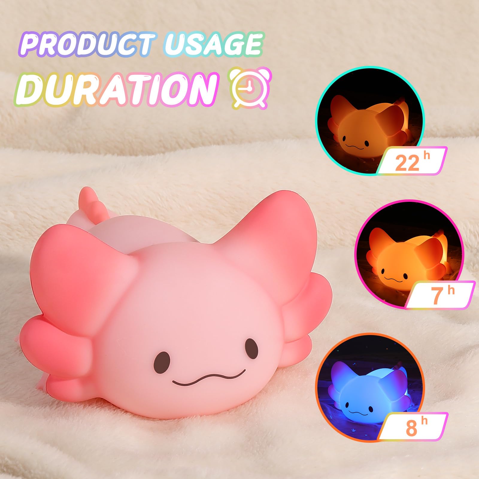 LOVERUIS axolotl night light in a nursery scene for gentle ambiance.