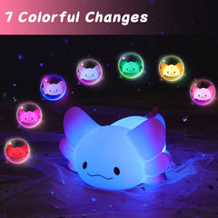 LOVERUIS Axolotl Night Light rechargeable battery enables cordless use.