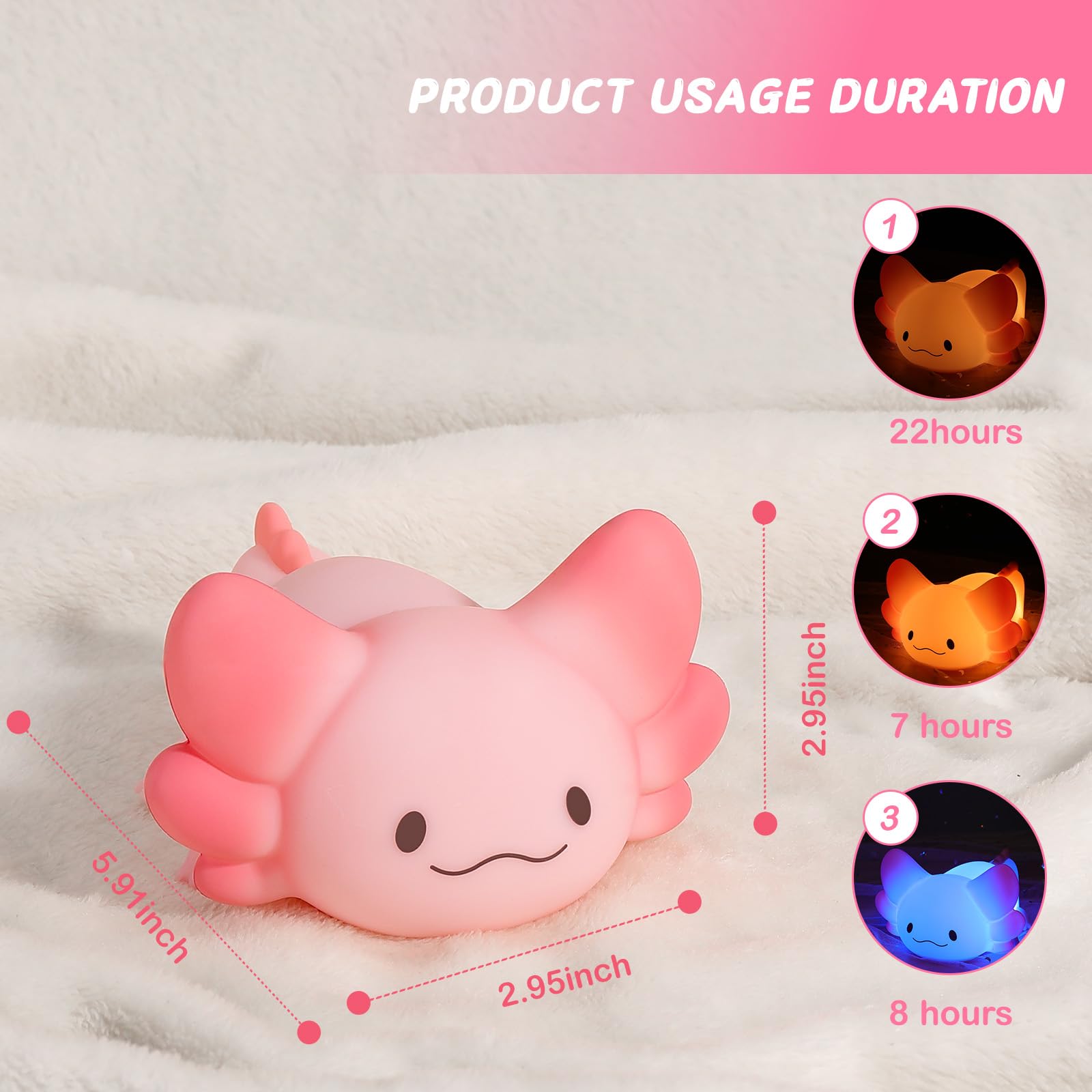 LOVERUIS Axolotl Night Light features soft silicone body with safe edges.
