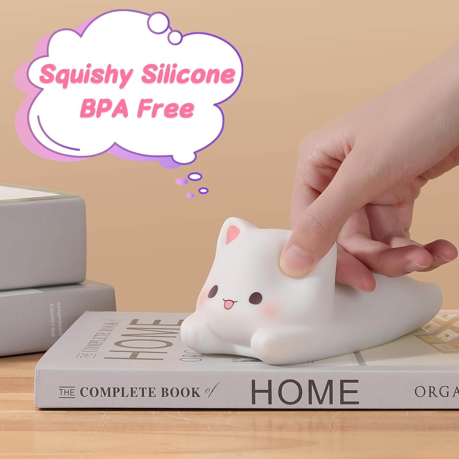 LOVERUIS Kiki cat night light features portable battery for travel use.