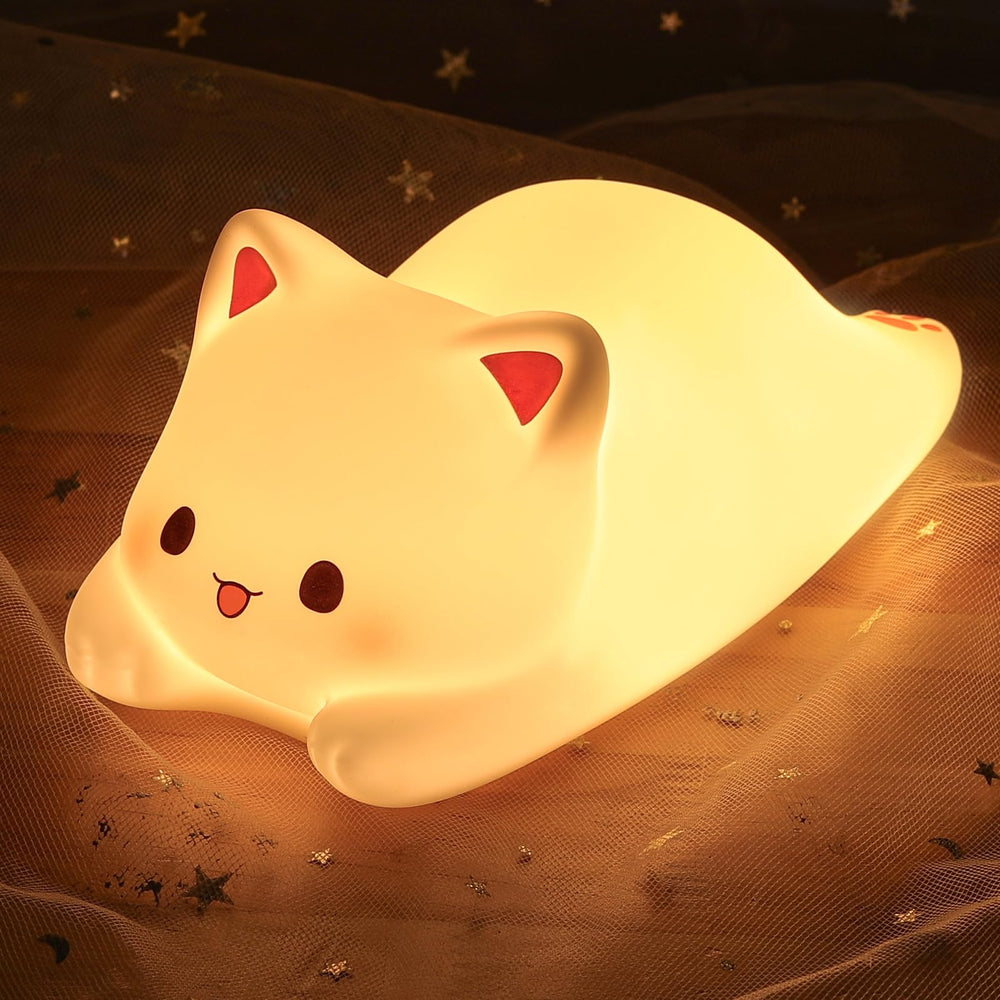 LOVERUIS Kiki cat night light glows warm and colorful for bedtime ambiance.