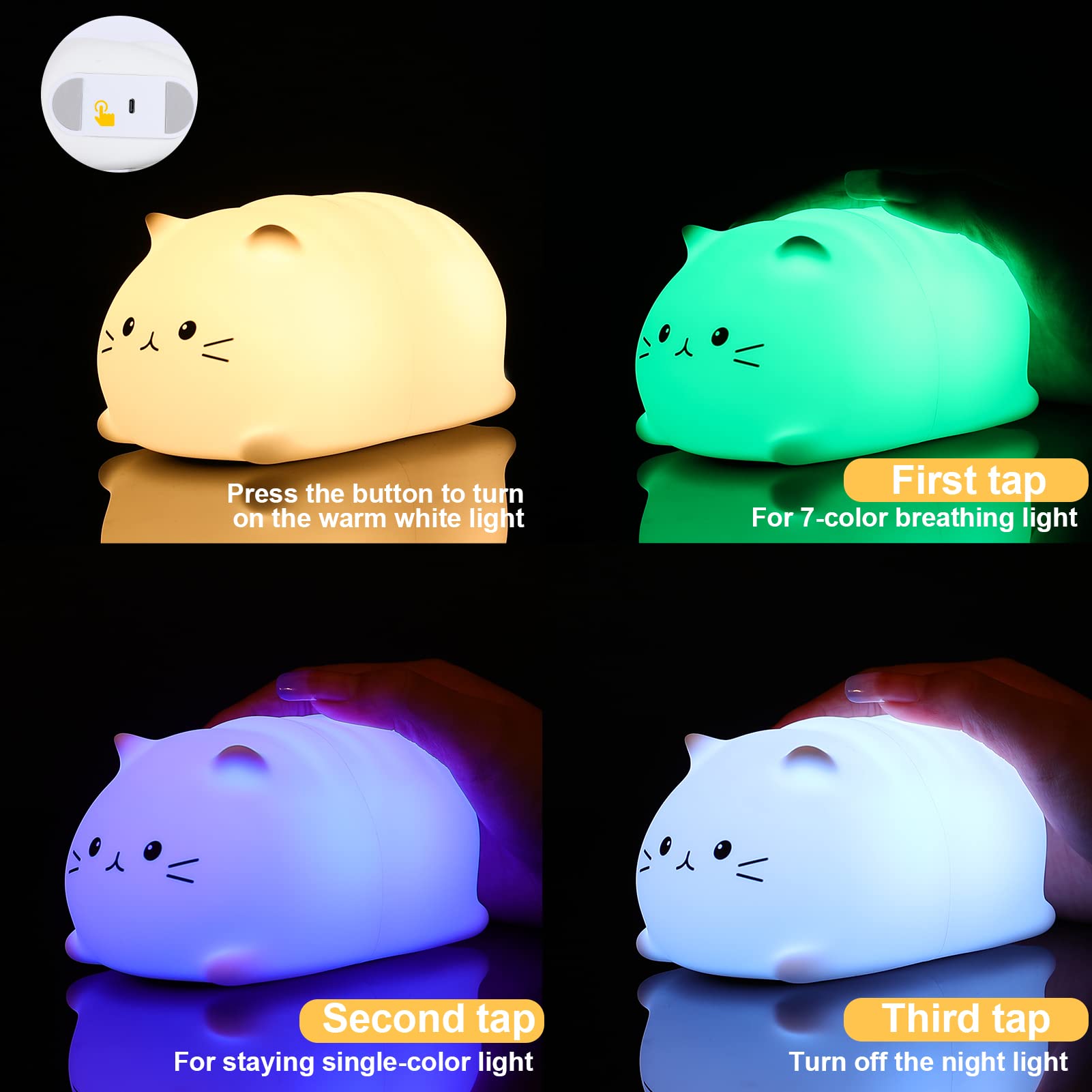LOVERUIS Night Light 7-color breathing mode adds soft ambiance