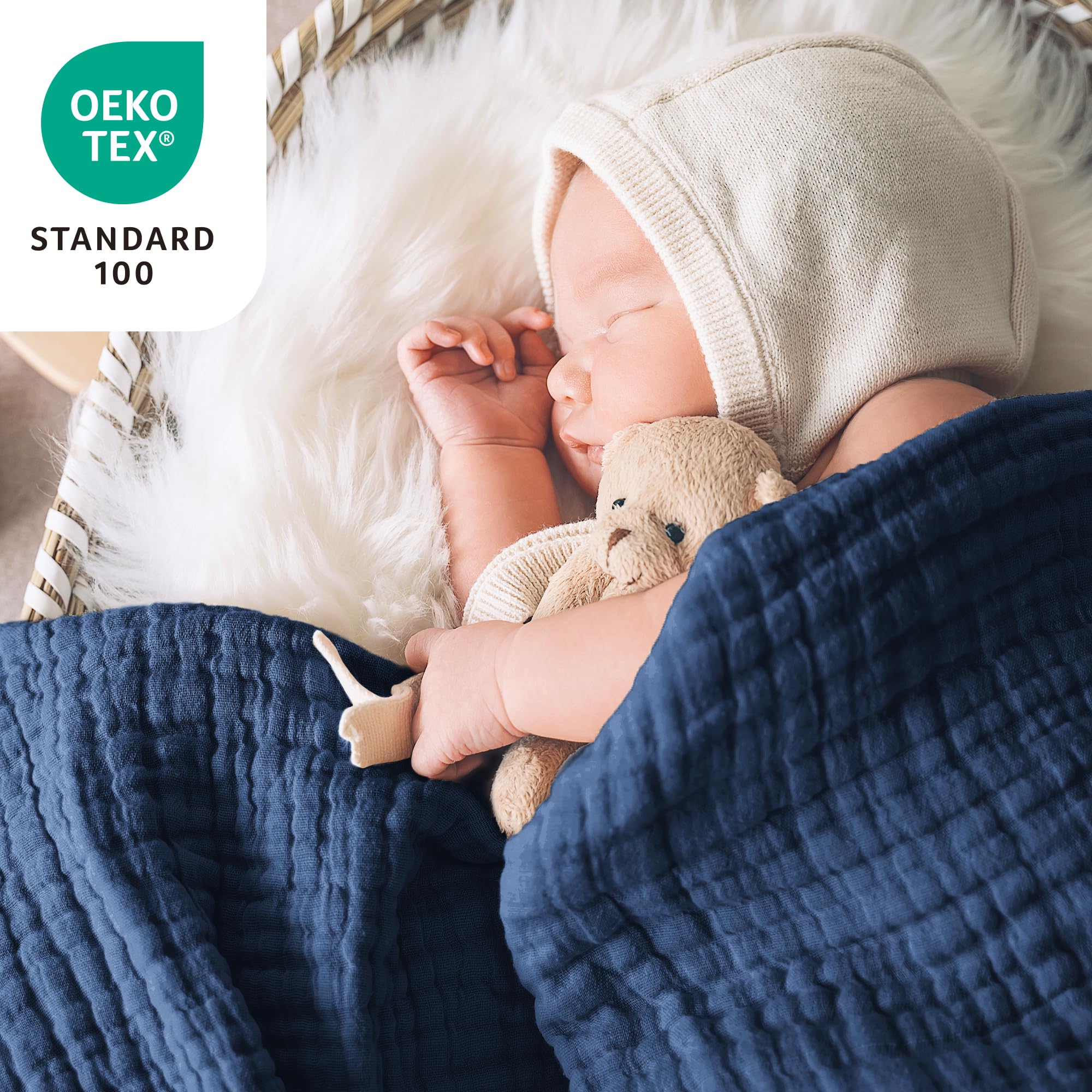 Love's cabin muslin blanket on bed shows 50x60 size for cozy nights